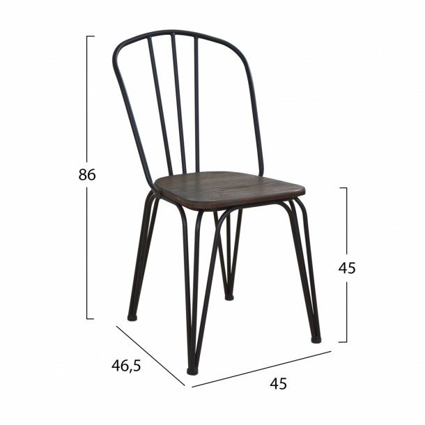 ΚΑΡΕΚΛΑ ΜΕΤΑΛΛΙΚΗ ΜΕ ΞΥΛΙΝΟ ΚΑΘΙΣΜΑ  45x46,5x86 εκ. FB90600.22 ΣΕ ΜΑΥΡΟ MAT 1