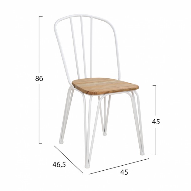 ΚΑΡΕΚΛΑ ΜΕΤΑΛΛΙΚΗ ΜΕ ΞΥΛΙΝΟ ΚΑΘΙΣΜΑ 45x46,5x86 εκ. FB90600.21 ΣΕ ΛΕΥΚΟ MAT 1