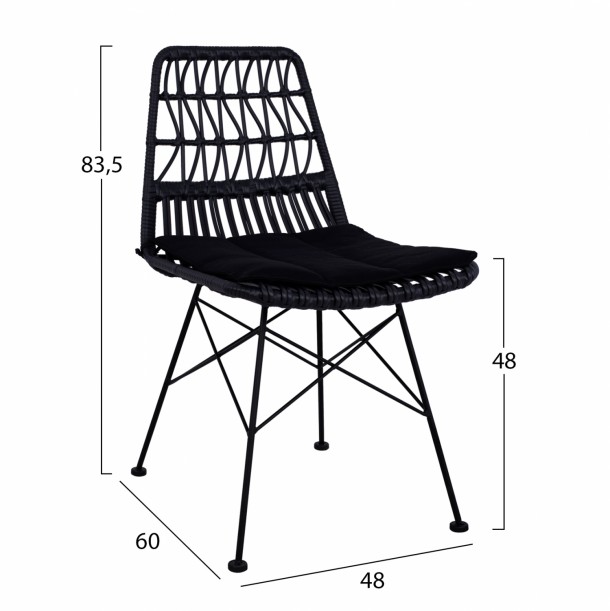 ΚΑΡΕΚΛΑ ΜΕΤΑΛΛΙΚΗ ΜΕ ΜΑΞΙΛΑΡΙ FB95453 ΜΕ WICKER ΜΑΥΡΟ 48x60x83,5Υ εκ 1