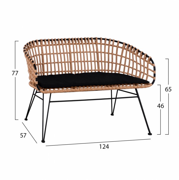 ΠΑΓΚΑΚΙ ΜΕΤΑΛΛΙΚΟ FB95692 ΜΕ WICKER ΜΑΥΡΟ ΜΠΕΖ 124x57x77Υ εκ. 1