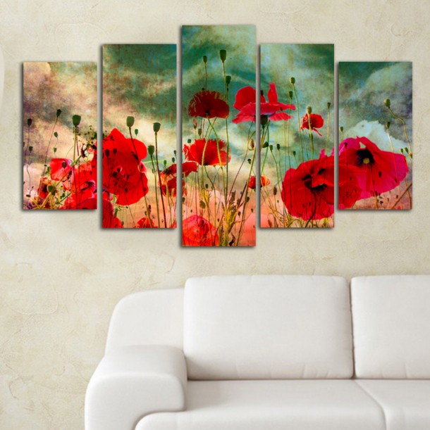 ΠΙΝΑΚΑΣ ΠΕΝΤΑΠΤΥΧΟ MDF POPPY FIELD FB97206.03 100X0,3X60 εκ. 2