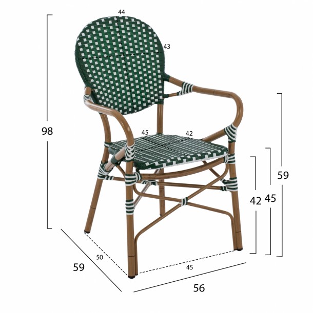 ΠΟΛΥΘΡΟΝΑ ΑΛΟΥΜΙΝΙΟΥ BAMBOO LOOK ΜΕ WICKER ΛΕΥΚΟ ΠΡΑΣΙΝΟ FB95793.01 56x59x98 εκ. 1