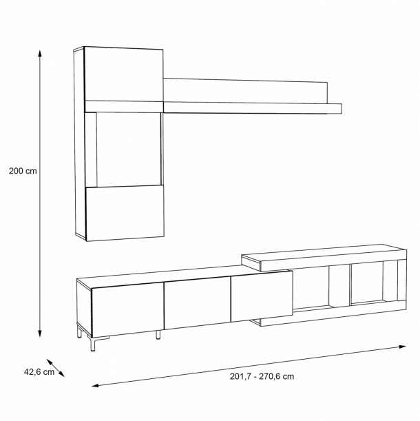 ΣΥΝΘΕΣΗ ΤΗΛΕΟΡΑΣΗΣ FB99022 ΔΡΥΣ ΓΚΡΙ CEMENT 201,7-270,6x42,6x200Υ εκ. 2