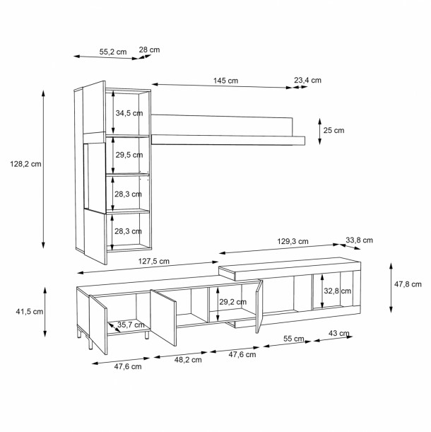 ΣΥΝΘΕΣΗ ΤΗΛΕΟΡΑΣΗΣ FB99022 ΔΡΥΣ ΓΚΡΙ CEMENT 201,7-270,6x42,6x200Υ εκ. 3